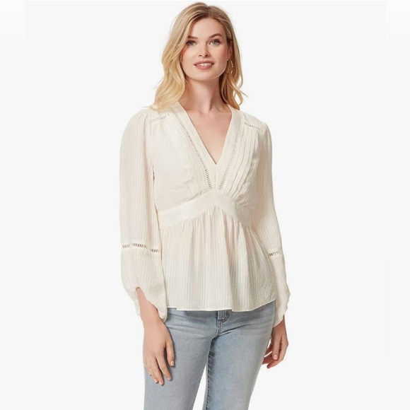 Jessica Simpson Tops - JESSICA SIMPSON | ✨NEW✨ Long Sleeve White Pleated Peplum Blouse in Gardenia